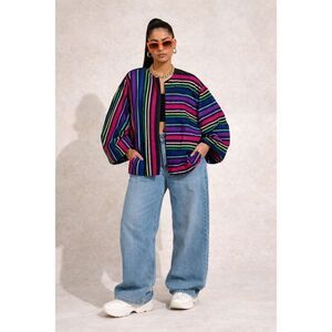 Vtg Multicolor Ribbon Black Cotton Medium Puffed Sleeve Tachi Castillo Mexico Bo